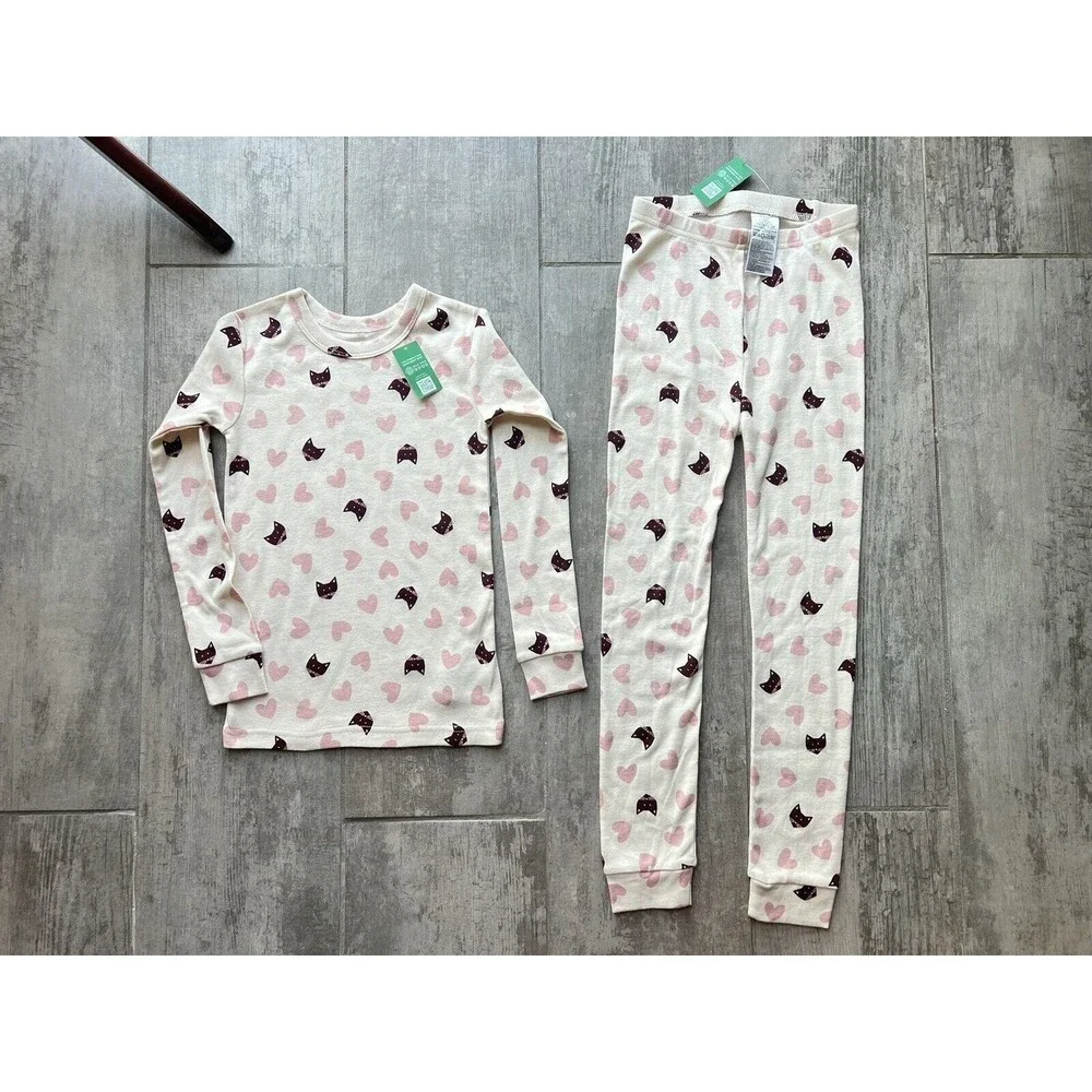 Baby Gap Girls Hearts Cat Long Sleeve Pant 2 Piece Pjs Pajama Set Organic NEW 6